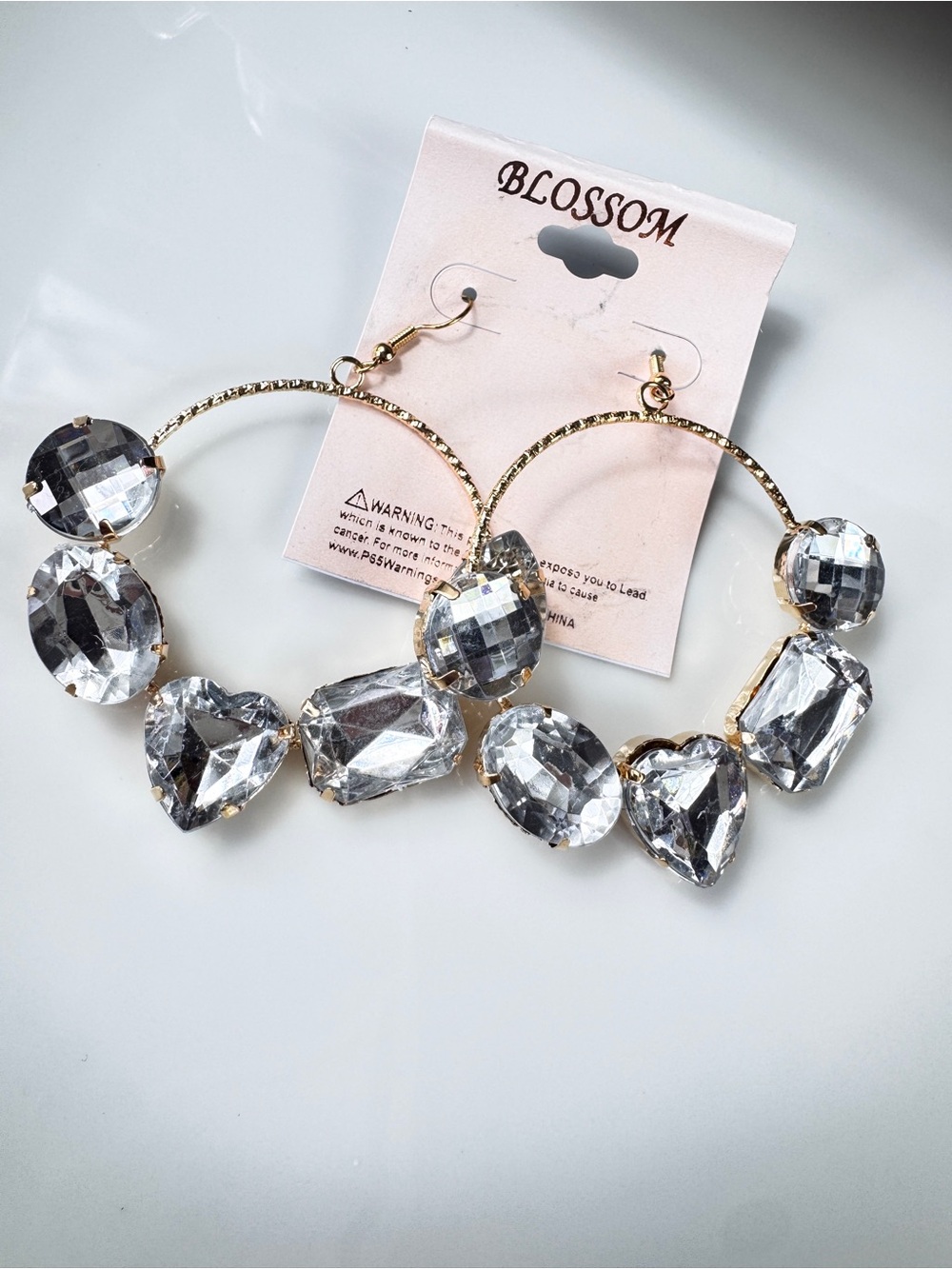 Clear Crystal Hoop Statement Earrings - Gold